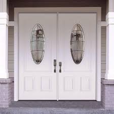 Feather River Doors 74 In X 81 625 In Rochester Patina 3 4 Oval Lite Unfinished Smooth Right Hand Fiberglass Double Prehung Front Door Smooth White