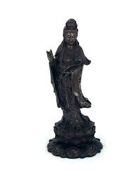 Bronze Quan Yin Holding Ruyi On Lotus