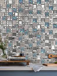 Glass Metal Blue Gray Mosaic Backsplash