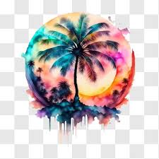 Colorful Watercolor Palm Tree