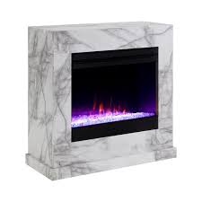 Barsdale Faux Marble Color Changing 34 In Electric Fireplace In White And Gray