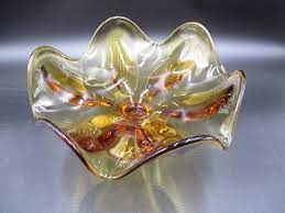 Large Amber 6 Petal Compote Bowl