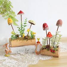 Stump Mushroom Decor Pine Wood Red