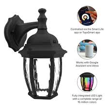 Luvoni Led Smart Wifi Outdoor Wall Light Black W Clear Water Glass App Controlled Porch Lantern 850 Lumens Cct 2700k 6500k Dimmable Works