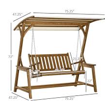 Outsunny 2 Seater Porch Swing With Canopy Wooden Patio Swing Chair Outdoor Swing Seat Loveseat
