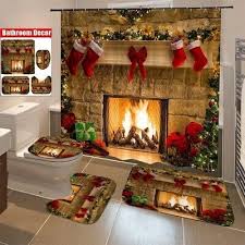Chrismas Fireplace Shower Curtain Bath
