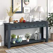Navy Rectangle Wood Long Console Table