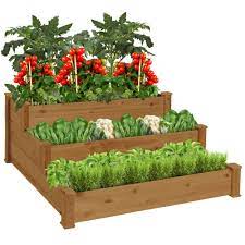Best Choice S 3 Tier Fir Wood Raised Garden Bed Planter For Plants Vegetables Outdoor Gardening Acorn Brown