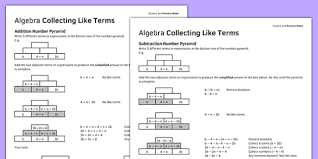 Algebra Collecting Like Terms Worksheet