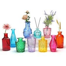Colored Glass Bud Vase Set Of 10