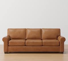 Webster Roll Arm Leather Sofa 86 With Nailheads Down Blend Wrapped Cushions Mason Pebble Caramel Pottery Barn