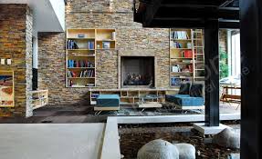 Natural Stacked Stone Veneer Fireplace