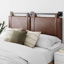 Nathan James Harlow Full Queen Wall Mount Headboard Faux Leather Brown