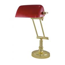 Banker Lamp Brass With Red Glass Shade