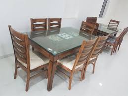 Wooden Fixed Glass Top Dining Table In