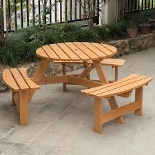 Round Wooden Outdoor Picnic Table