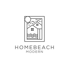 House Beach Line Art Logo Icon Design