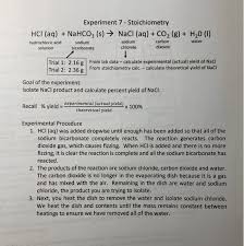 Solved Experiment 7 Stoichiometry Hci