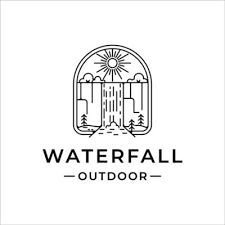 Waterfall Outdoor Logo Line Art Vector