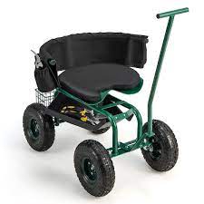 Green Metal Rolling Garden Cart