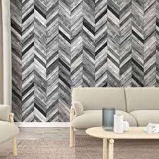 Wood Herringbone Pattern Wallpaper Grey