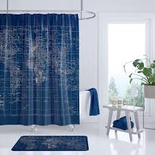 Navy Blue World Map Shower Curtain Dark