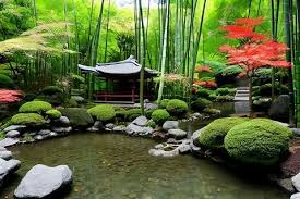Japanese Garden With Pond Ancient