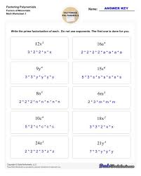 Factoring Polynomials Worksheets