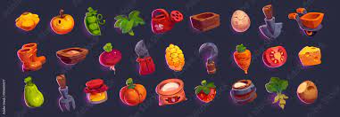 Set Of Game Icons Gardening And Farm