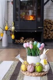 Easter Decor Near Fireplace Stove