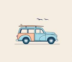 Surfing Car Retro Blue Suv Truck With