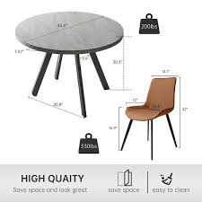 3 Piece Gray Round Dining Table Set Mdf Dining Table With 2 Brown Dining Chairs