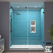 56 In W 60 In W X 74 In H Sliding Frameless Shower Door In Black With Clear Glass