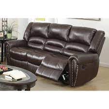 86 In Round Arm Faux Leather 3 Seater Straight Sofa With Reclining In Brown