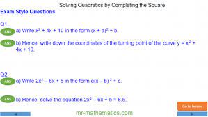 Completing The Square Mr Mathematics Com