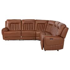 Devin Tan Leather Corner Sofa With 5pcs