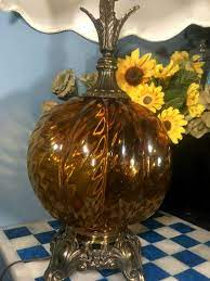 Amber Glass Globe Table Lamp Vintage