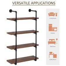 Homcom Industrial Pipe Style Shelf 4 Tier Wall Mounted Utility Bookcase Floating