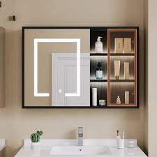 40 Black Led Lighted Bathroom Medicine Cabinet Vanity Mirror With Storage Glass Door
