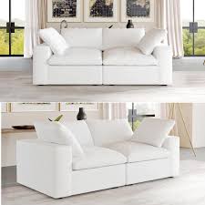 80 3 In Linen Flannel Upholstered Loveseat Living Room 2 Wide Seats Sofa Couch In White