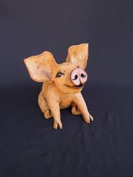 Clay Pig Whimsical Pig Art Baby Piggy