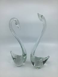 Clear Glass Swan Pair Figurines