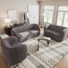 Isabella 82 5 Boucle Fabric Curved Sofa Charcoal Gray