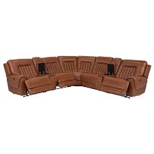 Devin Tan Leather Corner Sofa With 7pcs