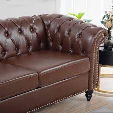 84 In Chesterfield Rolled Arm Leather Rectangle Straight Reclining So