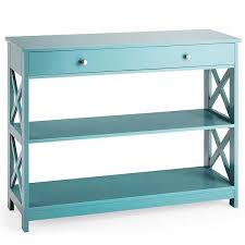 Costway 3 Tier Console Table X Design Sofa Entryway Table With Drawer Shelves Turquoise Size Large Blue