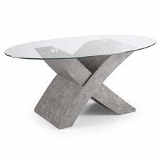 Oval Glass Top Coffee Table With Cement