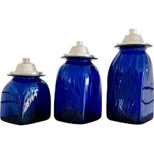 Set Of 3 Vintage Cobalt Blue Blown