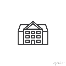 School Building Line Icon Linear Style