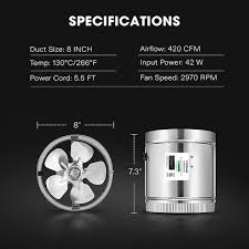 8 Inch 420 Cfm Silver Low Noise Inline Duct Fan Hvac Exhaust Ventilation Fan For Basements Bathrooms Kitchens Attics